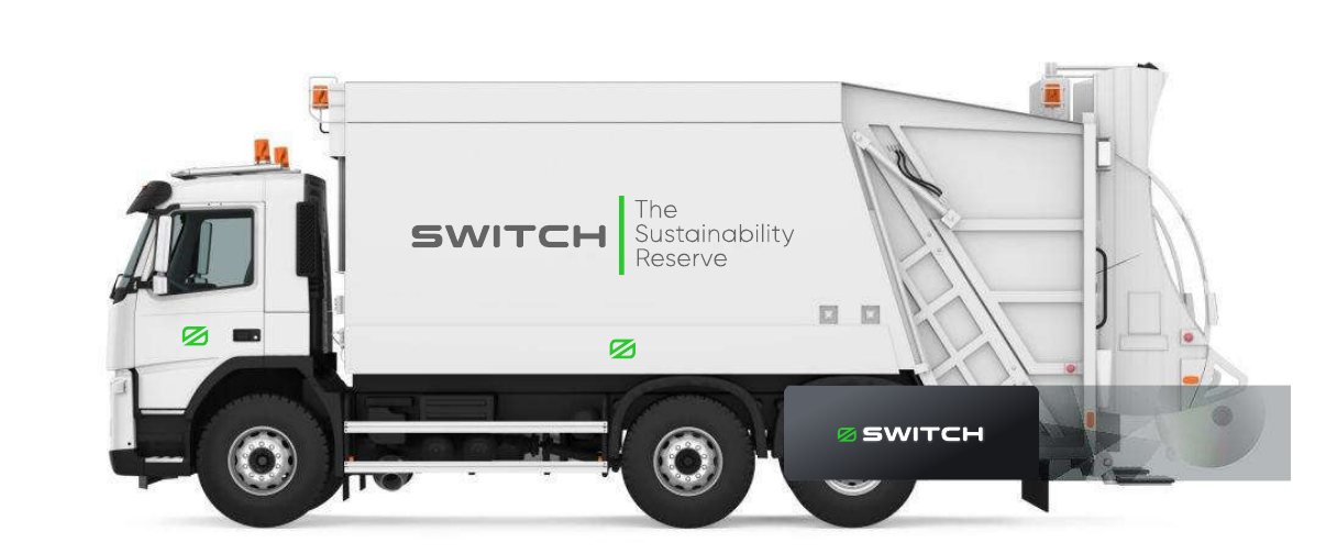 White collection truck with SWITCH The Sustainability Reserve livery.