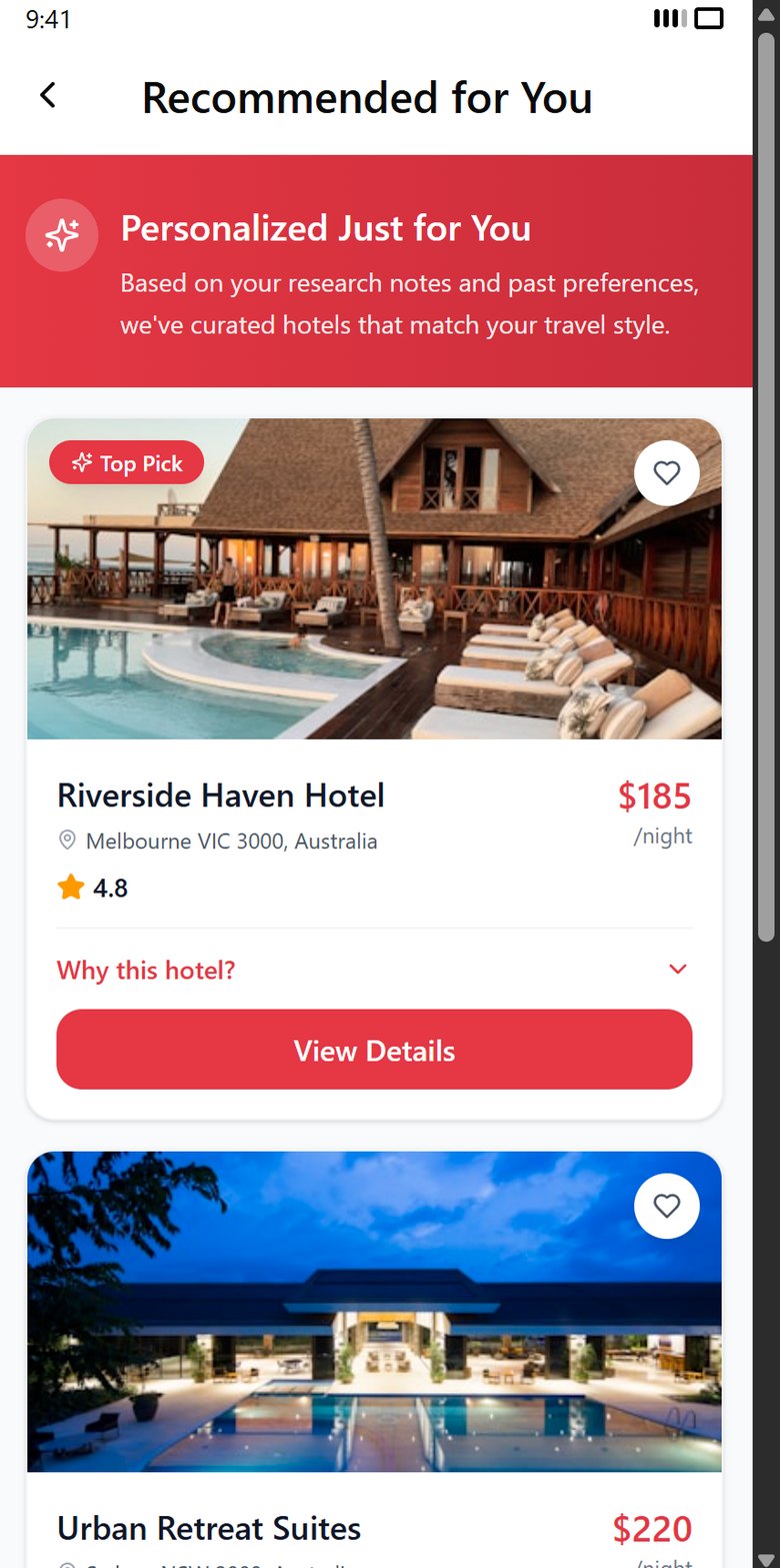 StaySense recommendations screen